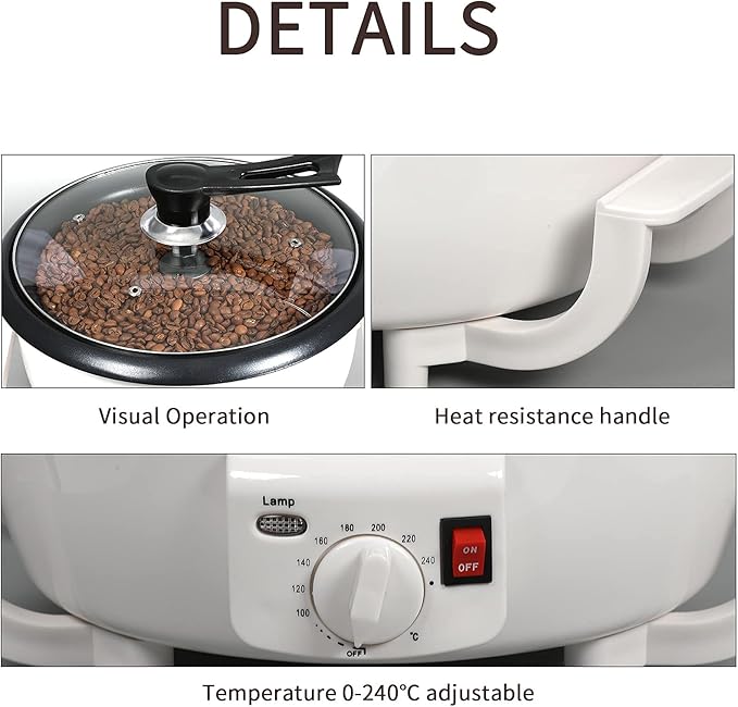 DIYAREA Coffee Roaster Machine for Home Use, 800g Capacity Electric Coffee Bean Roaster Machine with Timer 0-240℃ Non-Stick for Cafe Shop, Nut, Peanut, Black Bean, Soybeans 110V 1200W