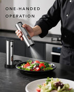 FORLIM Electric Salt and Pepper Grinder Set Rechargeable, Auto Salt and Pepper Grinder set with Charging Base, Adjustable Coarseness, LED Light, Automatic Salt Grinder Refillable,Pepper Shakers Set