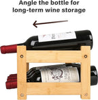 VASMIA Wine Rack, 2-Tier Bamboo Wine Racks Countertop Cabinet Wine Holder Wine Storage Shelf for Pantry Kitchen Bar, Natural