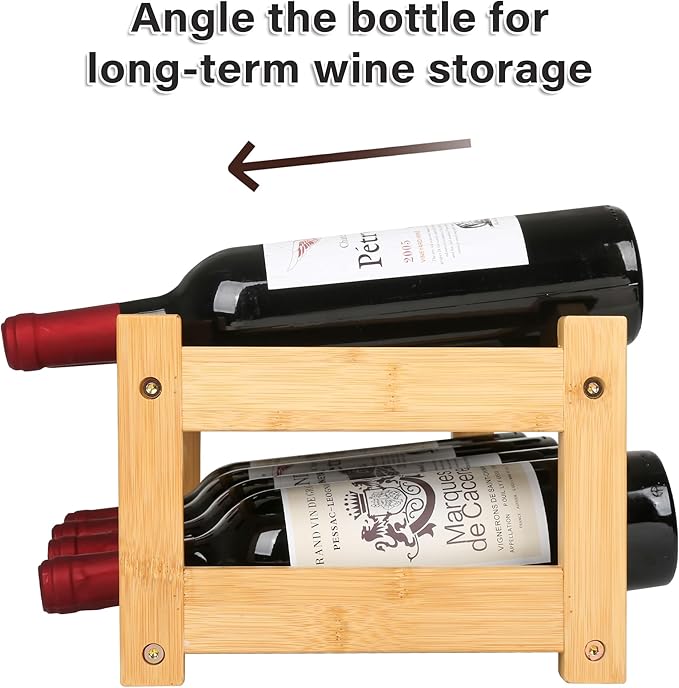 VASMIA Wine Rack, 2-Tier Bamboo Wine Racks Countertop Cabinet Wine Holder Wine Storage Shelf for Pantry Kitchen Bar, Natural