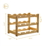 VASMIA Bamboo Wine Rack, Sturdy and Durable Wine Storage Cabinet Shelf, Wine Racks Countertop for Pantry,Kitchen,3-Tier 12 Bottles Wine Rack Natural