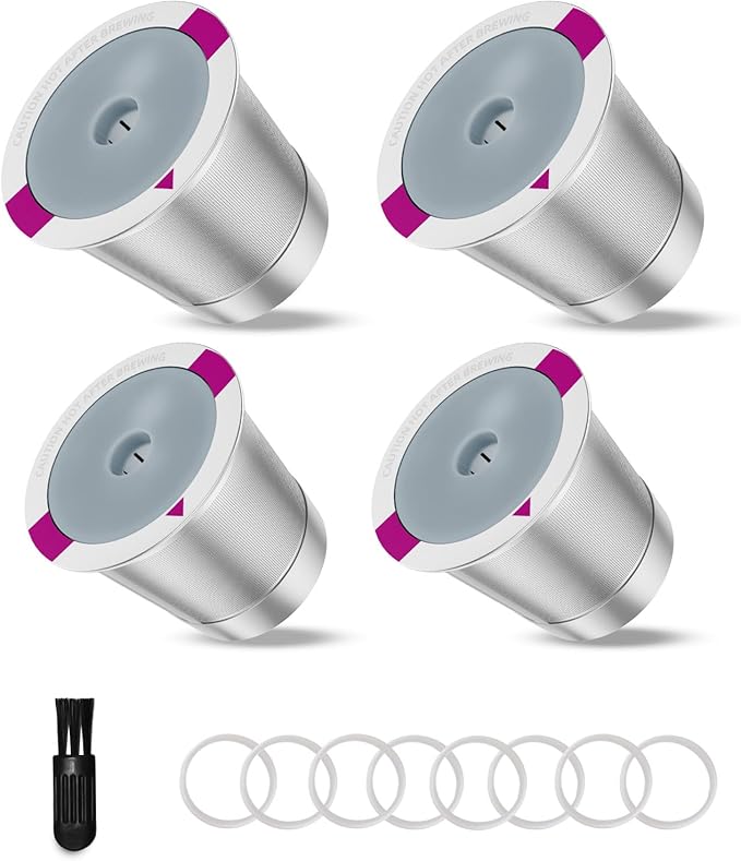 4 Pack Reusable K Cup Coffee Filters, Stainless Steel Refillable K Cup Coffee Pods for Keurig 1.0 and 2.0 Coffee Makers