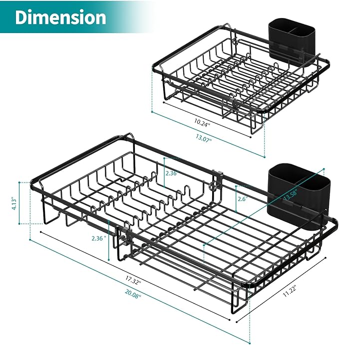 Expandable in Sink Dish Drying Rack - Adjustable Dish Rack in Sink, Rustproof Dish Drainer for Kitchen Counter, Dish Strainer with Utensil Holder, Sink Rack Fit for 13"-18" Kitchen Sink