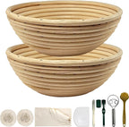 Natural Unbleached Banneton, Sourdough Bread Proofing Basket Kit, 2x 9 Inch Round Basket with BreadMaking Baking Supplies Tools, Banneton Basket Gift Set - Primary Color