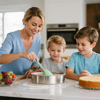 8 Inch Cake Pan Set of 3, Nonstick Circle Round Cake Pans with 100PCS Pre-cut Parchment Papers for Layer Cake, Non-Toxic Stainless Steel Baking Pans Set for Birthday Christmas Wedding, Dishwasher Safe