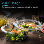 ZYER Round Glass Casserole Dish With Glass Lid,Covered Glass Bakeware Easy Grab Glass Microwave Bowls with Glass Lid (2.5L)