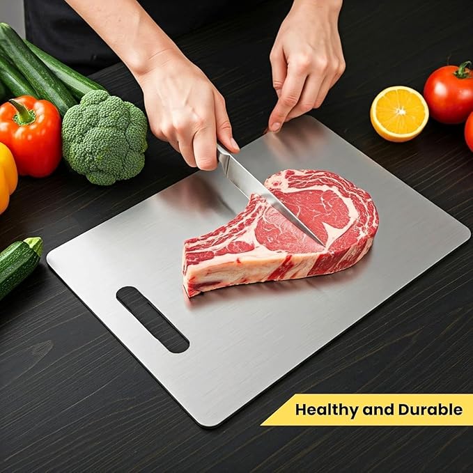New Upgraded Titanium Cutting Board, Stainless Steel Cutting Boards For Kitche, Dishwasher Safe Double-sided Chopping Board with Peeler and Anti-slip Mat(18"L x 12"W)
