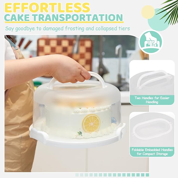 Ohuhu Cake Container, Cake Carrier with Lid and Handle BPA-Free Cake Holder for 10 inch Cake with 2 Handles Cupcake Carrier - Plastic Cover Two Sided Base for Transport Pies Nuts Fruit