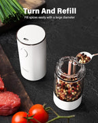 TOMEEM Upgraded Larger Capacity Electric Salt and Pepper Grinder Set Rechargeable with LED lights, Stainless Steel Automatic Pepper and Salt Grinder Refillable with 5 Adjustable Coarseness White