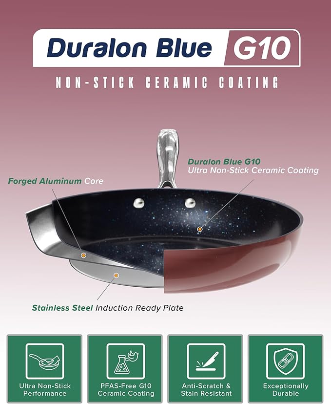 Nuwave Lux 13-Piece Premium Cookware Collection, Healthy G10 Duralon Blue Ceramic Nonstick, Ultra Durable, PFAS-Free, Lightweight & Works on All Cooktops