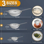 Fine Mesh Strainer, Stainless Steel Strainers with Sturdy Handle, Set of 3 Metal Sieve for Kitchen Food, Rice, Quinoa, Tea - 7", 4.7", 3"