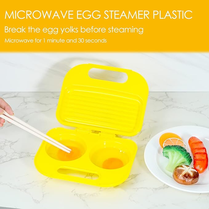 Egg poacher, Microwave in Minutes, BPA Free for Quick and Healthy Breakfast, Microwave Egg Cooker, Microwave Maker for 2 Eggs, Dishwasher safe(yellow)