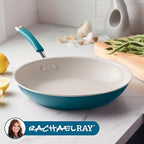Rachael Ray Cucina Ceramic Nonstick Frying Pan/Skillet, 12.5 Inch Non Stick Open Fry Pan, Dishwasher Safe - Marine Blue