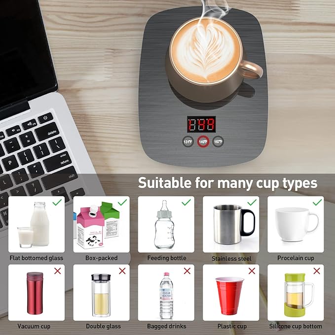 Mug Warmer,Coffee Warmer for Desk Office Home Use, Electric Cup Warmer with Three Temperature Settings,Coffee hot Plate for Cocoa Tea Water Milk with Auto Shut Off After 4H Feature (Grey/Without Mug)