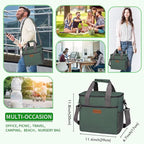 iknoe Large Cooler Bag Collapsible, 15L Insulated Bags, Leakproof Lunch Cooler Tote with Multi-Pockets for Adult, Insulated Lunch Box for Beach, Picnic, Work, Grayish Green 24-Can