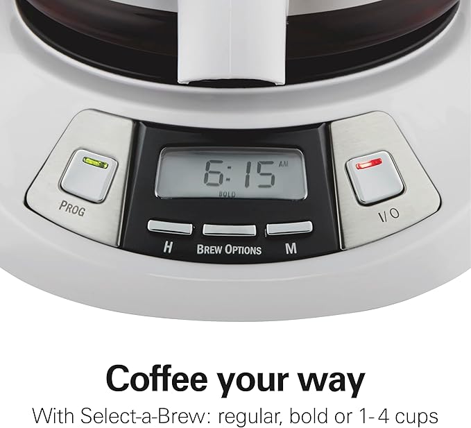 Hamilton Beach 12 Cup Programmable Drip Coffee Maker with 3 Brew Options, Glass Carafe, Auto Pause and Pour, White (46294)