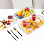 3 Pack Serving Tray with Handles, Stackable Reusable Trays for Serving Food, Plastic Serving Platters for Party, Charcuterie, Fruit, Appetizer, Transparent