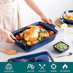 vancasso Starry 3.8 Quart Casserole Baking Dish, large lasagna pan with lid, 9x13 inch Stoneware casserole with lid, Microwave, Dishwasher Safe, Blue