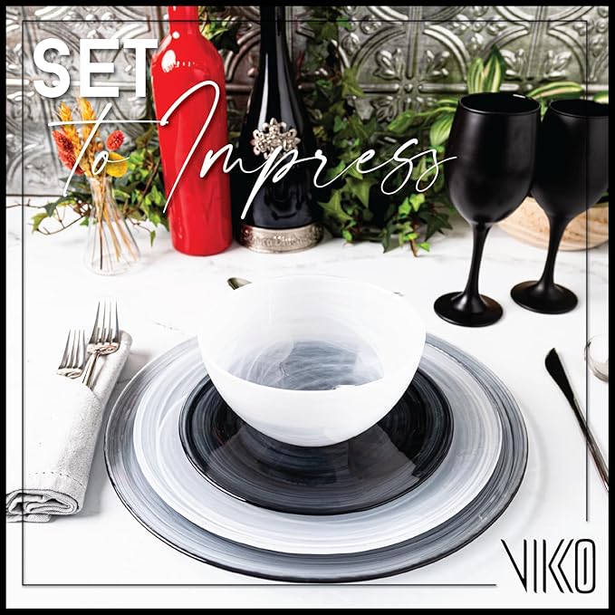 Vikko Salad Bowl, Set of 6 White Alabaster Style Soup Bowls, 6" Bowl with Marbelized Design, Large 32 Ounce Bowls Set, For Pasta, Fruit, Ramen Bowl, Dishwasher Safe