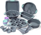 Tongjude 47 Pieces Silicone Baking Pans Set, 6 Silicone Cake Molds, Loaf Pan, Doughnut Pans, Non-Stick Baking Cup, with Measuring Cups and Spoons Set, Grey