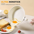 9 Pcs Ceramic Cookware Set Non Stick Frying Pots and Pans Set Non Toixc Cookware-PFAS/PFOA/PTFE Free, with Detachable Handle for RV Kitchen, Induction & Dishwasher Safe Cream White
