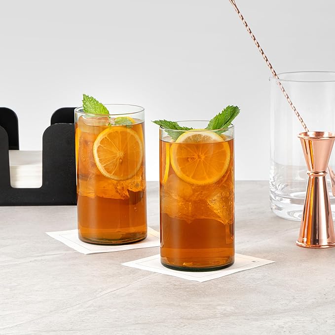 Restaurantware-Vetri 16 Ounce Tall Drinking Glasses, 6 Dishwashable Beverage Glasses - No-Lead, Elegant, Green Glass Tumblers, Ideal For Water, Juice Beer, Cocktails, Liquor, Iced Tea, And More