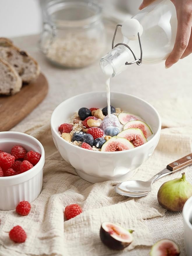 16 OZ Ceramic Soup/Cereal Bowls - White Bowls Set of 6 -Round Bowls for Cereal, Soup, Ice Cream, Fruit, Pasta, Salad, Rice - Dishwasher & Microwave Safe