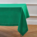 Solino Home Linen Tablecloth 60 x 120 Inch - Classic Hemstitch 100% Pure Linen Emerald Green Table Cloth for Rectangle Tables - Machine Washable Tablecloth