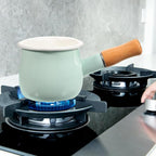 GANAZONO Enamel Milk Pan Mini Butter Warmer 7 Inch Non-stick Milk Heating Pot Small Enamelware Saucepan with Wood Handle for Heating Liquid Portions 10CM Light Green