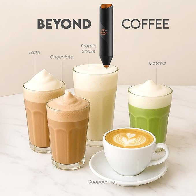 Zulay Kitchen FrothMate Powerful Milk Frother Portable & Compact Handheld Foam Maker Lattes, Cappuccinos (Black with Copper, Froth Mate)