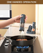 CIRCLE JOY Electric Salt and Pepper Grinder Set Automatic Salt and Pepper Grinder Set with Easy-to-Carry Charging Base and LED Light, Adjustable Coarseness, USB Rechargeable, Washable Container, Blue