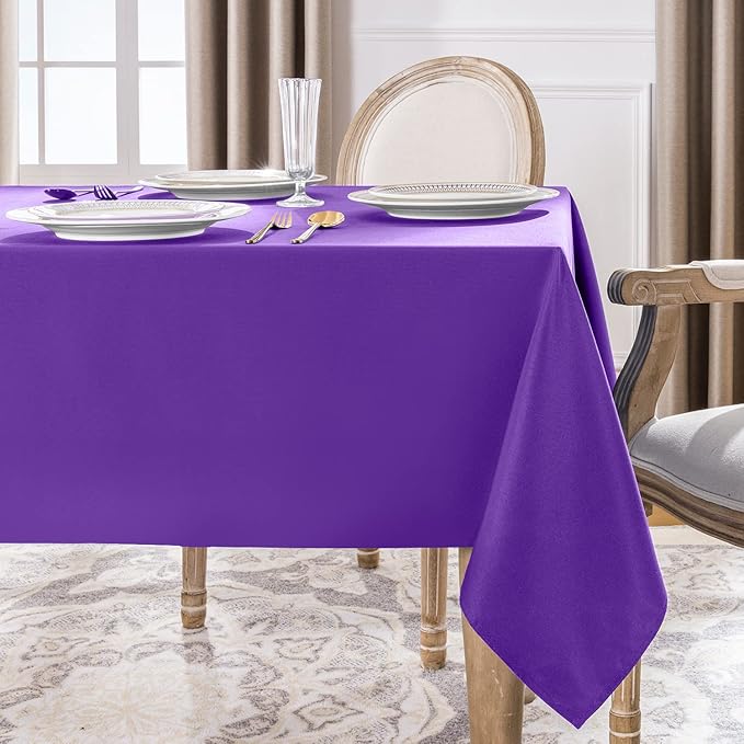 Softalker Rectangle Tablecloth, Waterproof & Stain Resistant Table Cloths Wrinkle Free Fabric Washable 210GSM Polyester Table Cover for Dining/Party/Outdoor - 90 x 132 inch,Purple