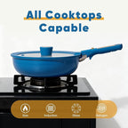 CAROTE 15Pcs Ceramic Cookware Set, Pots and Pans Set Non stick, Non Toxic Cookware Detachable Handle, Induction Cookware, Dishwasher/Oven Safe, RV/Camping, PFAS Free, Blue&Gold