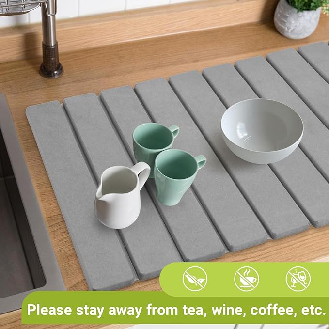 Quick Dry Stone Mat, Stone Drying Mat for Kitchen Counter, Large Dish Drying Mat - Diatomaceous Earth Dish Drying Mats, Modern Fast Dry Pad for Bathroom, 24"x16", DarkGray