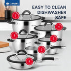 Daniks Orlando 11-Piece Stainless Steel Induction Cookware Set – Dishwasher Safe Saucepan, Frying Pan, Pots with Heatproof Handles, Glass Lids, Measuring Scale, Silver