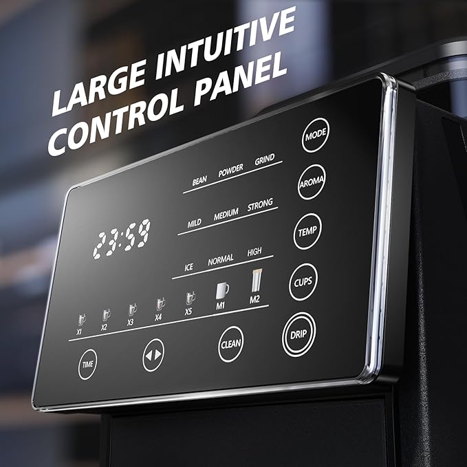 Coffee Maker with Grinder, Programmable Hot and Cold Coffee Maker with 22 oz Glass Carafe, Fully Automatic Coffee Machine with Timer, Removable Filter, Black Americano Coffee Machine