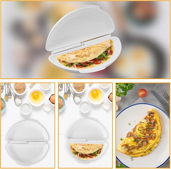 4pcs Microwave Breakfast Set, Including Non-Stick Omelet Maker 2 Cavity Egg Poacher Bacon Baking Tray Potato Rack Easy to Use Microwave Cookware Cooker