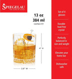 Spiegelau Perfect Serve Double Old Fashioned Glasses Set of 4 - Lowball Cocktail Glasses European-Made Crystal, Dishwasher Safe, Professional Quality Cocktail Glass Gift Set - 13 oz