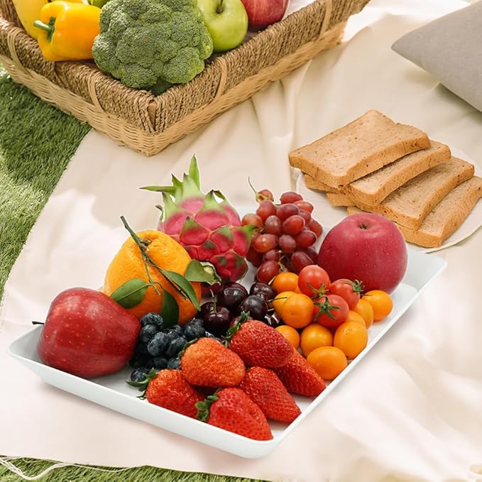 Serving Tray Platter, 2 Pcs Food Tray for Veggie Fruit Snack Dessert Cookie Cheese, Food Trays for Party Supplies Display, Plastic Platters for Serving Food, Large White Trays, BPA Free