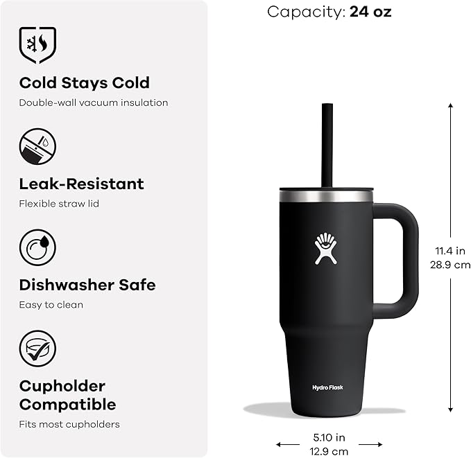 Hydro Flask 24 Oz Travel Tumbler with Handle, Lid and Straw - Insulated Stainless Steel in Tonal Trillium