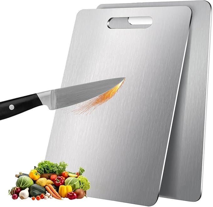2 Pack Titanium Cutting Boards for Kitchen,100% Pure Titanium, Cutting Edge Hygiene & Durability, Double-sided food-grade Cutting Board For Meats Fruist And Vegetables,Easy to Clean (15 * 11)