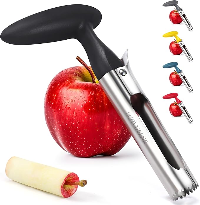 SCHVUBENR Premium Apple Corer Tool - Easy to Use and Clean - Sturdy Apple Core Remover with Sharp Serrature - Stainless Steel Corers for Apple and Pear - Core Fruits with Ease(Black)