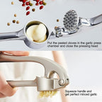 Garlic Press and Herb Scissors Set, 6 Pieces with Garlic mincer and Multipurpose Scissors, Rustproof Tools for Kitchen Use. (Silver+Green)