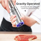 Gravity Electric Pepper and Salt Grinder Set, Adjustable Coarseness, Automatic Shakers Mill Grinder with LED Light, Battery Powered, Upgraded Larger Capacity, One Hand Operated (Sliver 2 Pack)