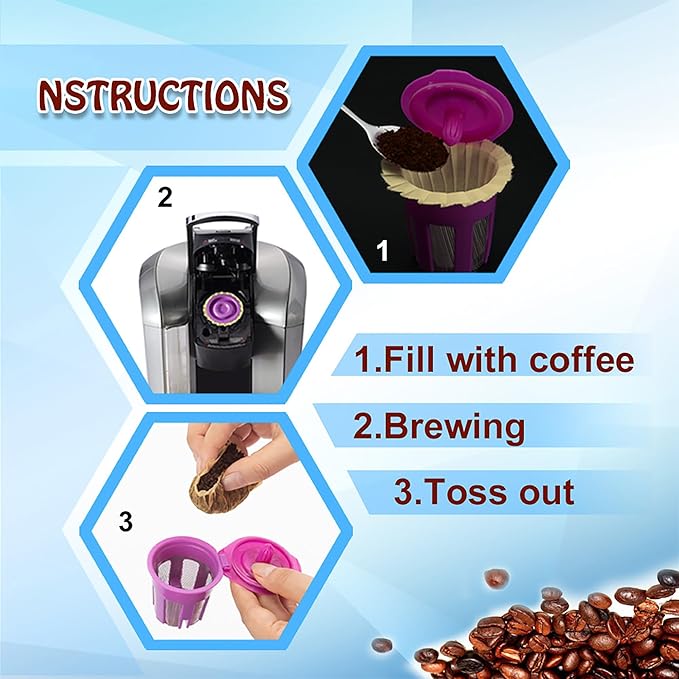 2 Pack Reusable K Cups with 200 Count Natural Disposable Coffee Paper Filters, Compatible with Single Serve Coffee Pods Coffee Maker