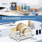 GAXmi Dish Drying Rack Over The Sink Dish Drainer with Drainboard Utensil Holder, 1-Tier White