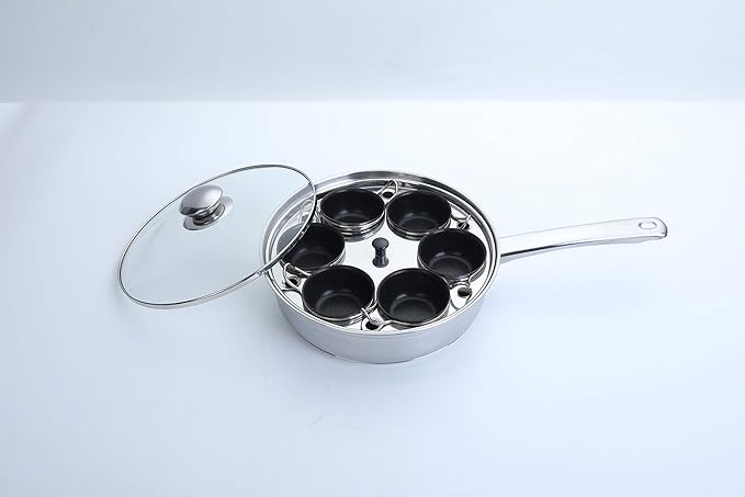 6 Cups Egg Poacher Pan - Stainless Steel Poached Egg Cooker – Induction Cooktop Egg Poachers Cookware Set with 4 Nonstick Large PFOA FREE Egg Poacher Cups and Silicone Spatula