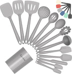 Coukre Silicone Kitchen Cooking Utensils Set with Holder – Heat-Resistant, Food-Grade Kitchen Tools, Spatula, Spoon & Gadgets for Non-Stick Pans, Dishwasher Safe (14, PureGray)