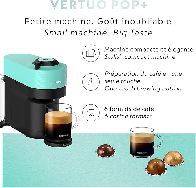 Nespresso Vertuo Pop+ Coffee and Espresso Maker by Breville, Aqua Mint