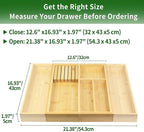 VaeFae Bamboo Kitchen Drawer Organizer, Wooden Utensil Tray with Multiple Compartments, Cutlery and Silverware Storage
